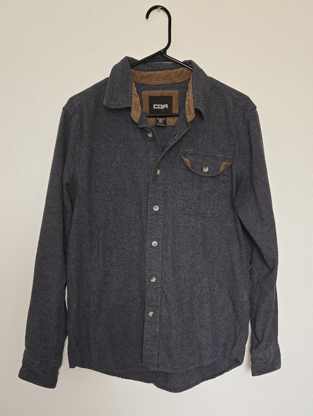 Men's Charcoal Button-Up Shirt with Contrast Collar